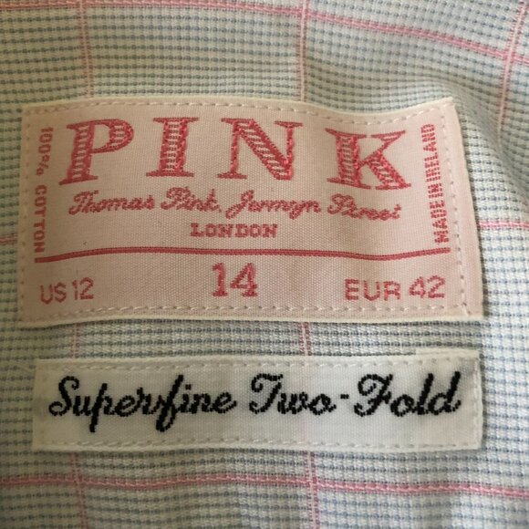 Thomas Pink Superfine Two-Fold Cotton Shirt US12 EUR42 Light Blue Pink Checkered - Picture 3 of 7